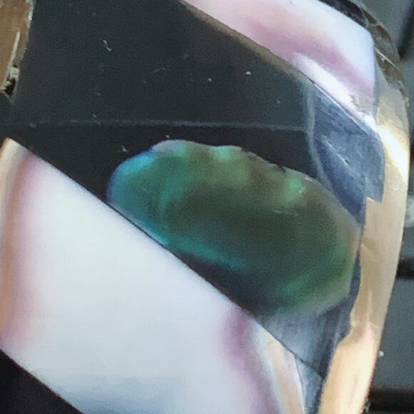 Vintage Brass Bangle Shell Inlay Black Resin Geometric Cuff 1960s 1970s - Picture 8 of 16